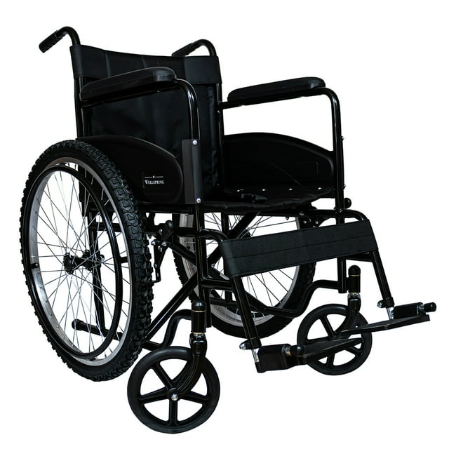 Silla De Ruedas Todo Terreno Resistente Ligera Neumática Color Negro Plegable