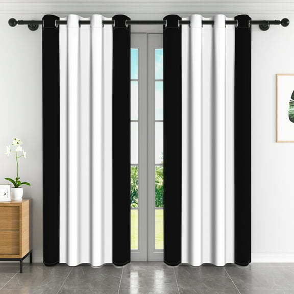 Lfeey Bedroom Blackout Curtains, Light Blocking Grommet Window Drapes for Living Room, 2 Panels, 52"W x 96"L, Black and White