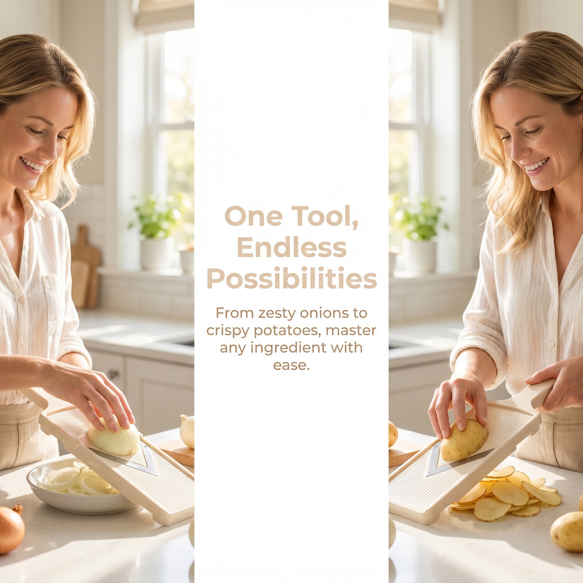 Unique Bargains Multifunctional Potato Slicer with Chopping Function Beige 12.6"x3.9"