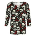 thumbnail image 5 of yoeyez Skeleton Halloween Shirt Women Funny 3/4 Length Sleeve T Shirts Oversized Fall Casual Loose Tee Tops Multicolor,XXXXL, 5 of 6