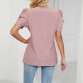 thumbnail image 4 of Camisa de manga abombada con cuello en V para mujer, Top de manga corta, camisa delgada holgada con agujeros, color rosa oscuro M, 4 of 6