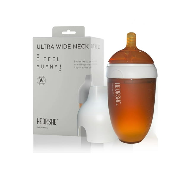 Biberón de silicona de cuello ultra ancho HE OR SHE, 240 ml, paquete de 2