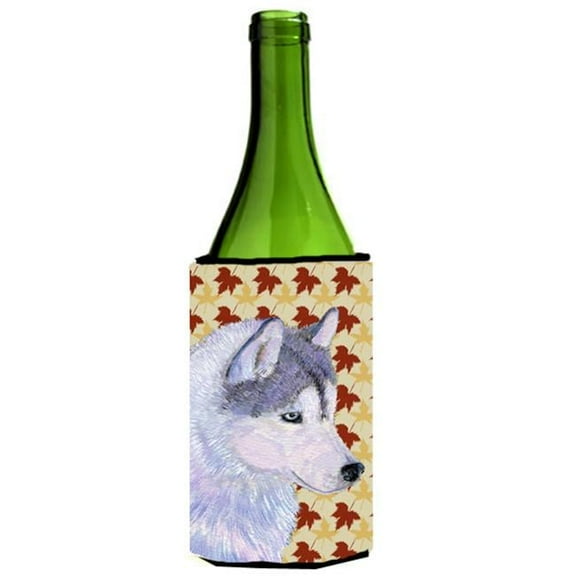Siberian Husky Fall Leaves Portrait Wine bottle sleeve Hugger 24 oz.