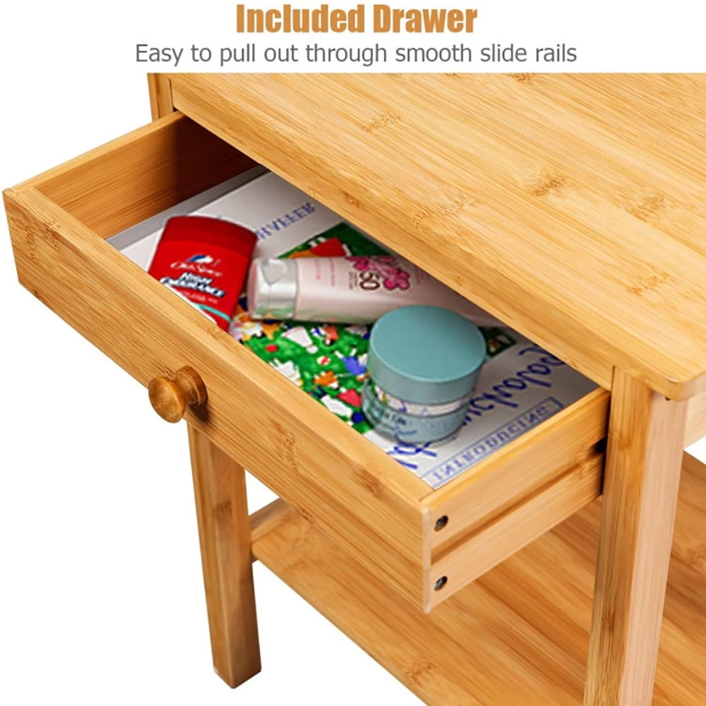 Finihen Bamboo End Table, Sofa Side Table, Bed Side Table, Multipurpose Bamboo End Table with Drawer and Storage Shelf, for Living Room, Bedroom, Natural Finihen Bamboo End Table, Sofa Side Table, Bed Side Table, Multipurpose Bamboo End Table with Drawer and Storage Shelf, for Living Room, Bedroom, Natural