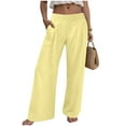 thumbnail image 2 of GEWSEY Women's Linen Summer Palazzo Pants Casual High Waist Flowy Wide Leg Pant Beach Trousers with Pocket (Yellow, XXL), 2 of 6
