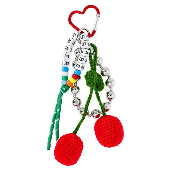 No Boundaries Women's Festival Bag Charm, Red Crochet Cherry