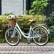 Viribus 26 City Cruiser Bicycle with Carbon Steel Frame Dual V Brakes Basket for Women Adults,Blue