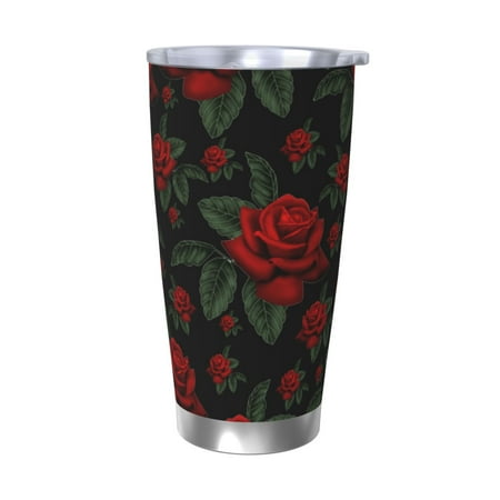 

Cauagu Roses Pattern 20oz Tumbler Stainless Steel Vacuum Insulated Tumbler with Lid Insulated Coffee Mug Thermal Cup with Splash Proof Sliding Lid-Without Straw