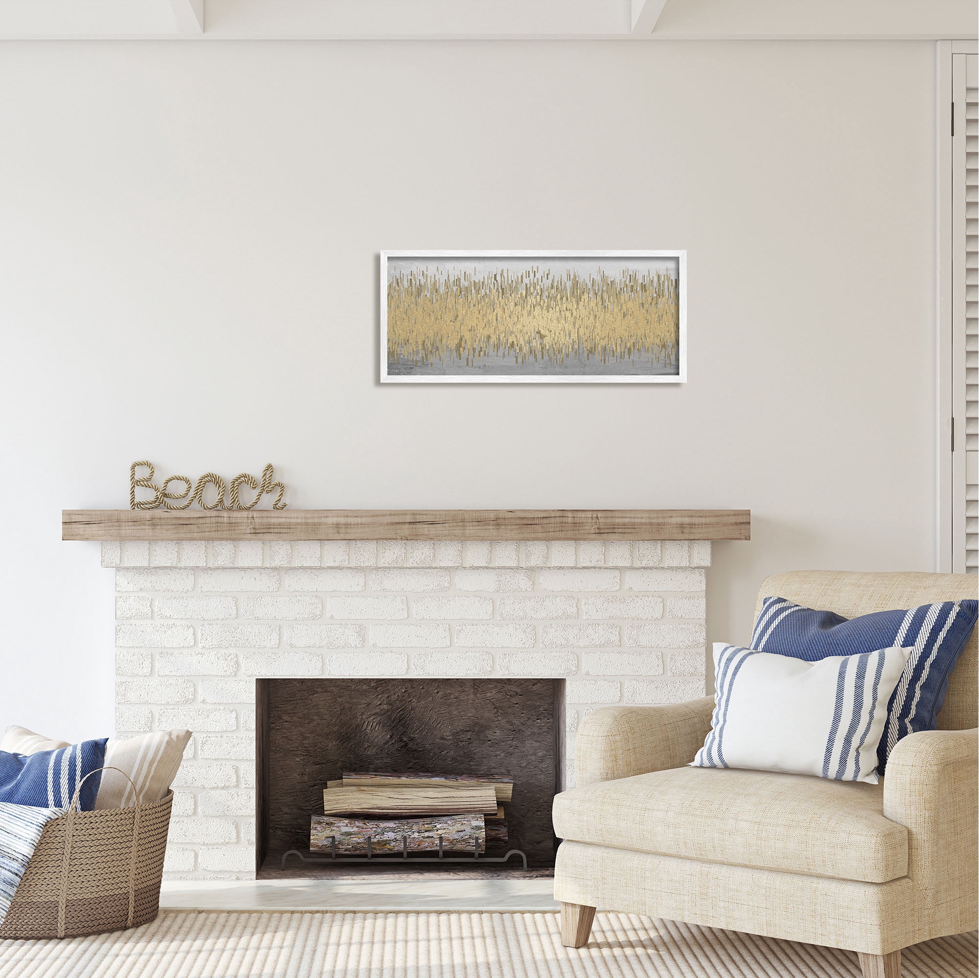 Stupell Industries Balance Gold Abstract Abstract Painting White Framed Art Print Wall Art, 30 x 13