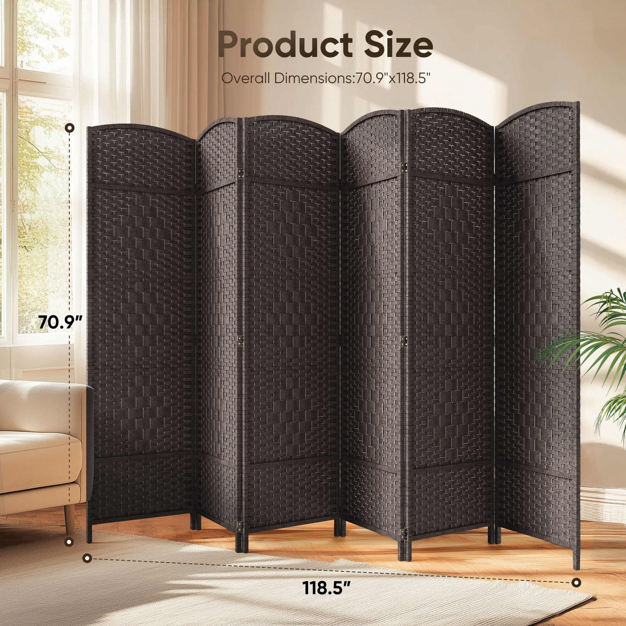 JOSTYLE Room Divider 6ft. Tall Extra Wide Extra Wide Privacy Screen, Folding Privacy Screens with Diamond Double-Weave Room dividers and Freestanding Room Dividers Privacy Screens (Espresso, 6-Panel)