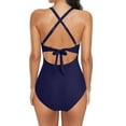 thumbnail image 2 of NIEWTR Women's One Piece Swimsuits Tummy Control Cutout High Waisted Bathing Suit Wrap Tie Back 1 Piece Swimsuit(Dark Blue,S), 2 of 4