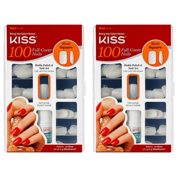 KISS Salon Acrylic Natural Nails - 100 Piece Kit Short Square - 100PS14 2-Pack