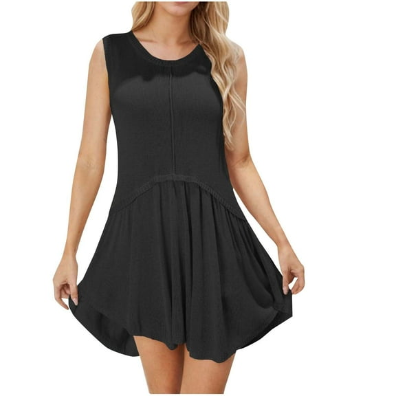 Womens Summer Knit Dress 2025 Casual Ribbed Short Sleeve Pullover Sweater Dresses Trendy Colorblock Clothes