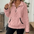 thumbnail image 2 of Women's Lapel Warm Fuzzy Fleece Quarter Zip Pullover Long Sleeve Sweaters Casual Plus Size Basic Blouses Tops With Pockets, 2 of 6