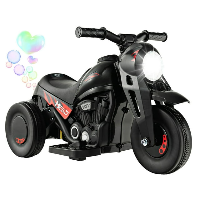 Gymax 6V Kids Bubble Car Electric Ride on Motorcycle w/ Music Button & LED Headlight Black