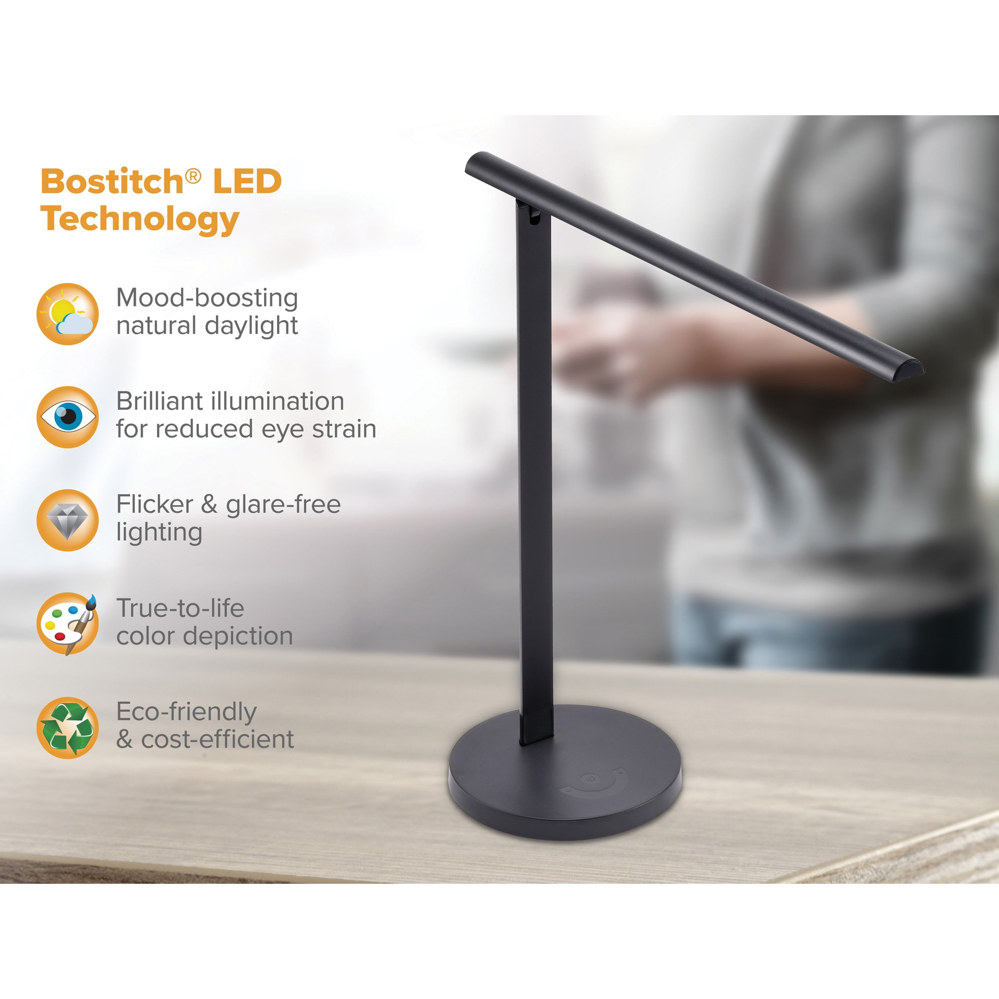Bostitch Dimmable LED Desk Lamp with Adjustable Color Temperature, Black