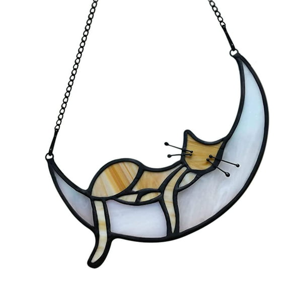 Arte de pared acrílico con diseño de gatos en forma de media luna de Lisbinx: decoración para balcones, ventanas y decoración estética para el hogar.