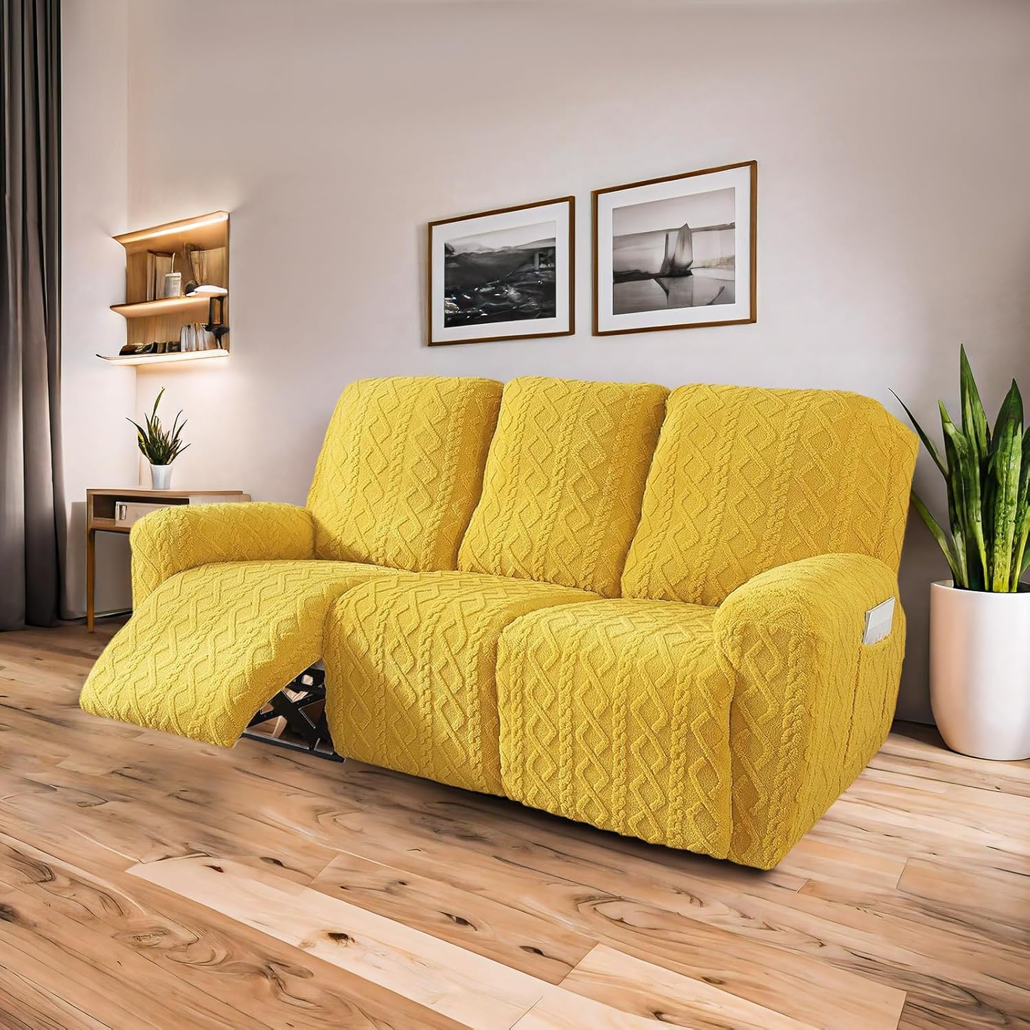 Solennerer Recliner Chair Covers 4-Pieces Reclining Chair Slipcovers with Pocket& Elastic Bottom, Soft Feel Fitted Lazy Boy Sofa Couch Cover Washable, Stretch Recliner Furniture Protector