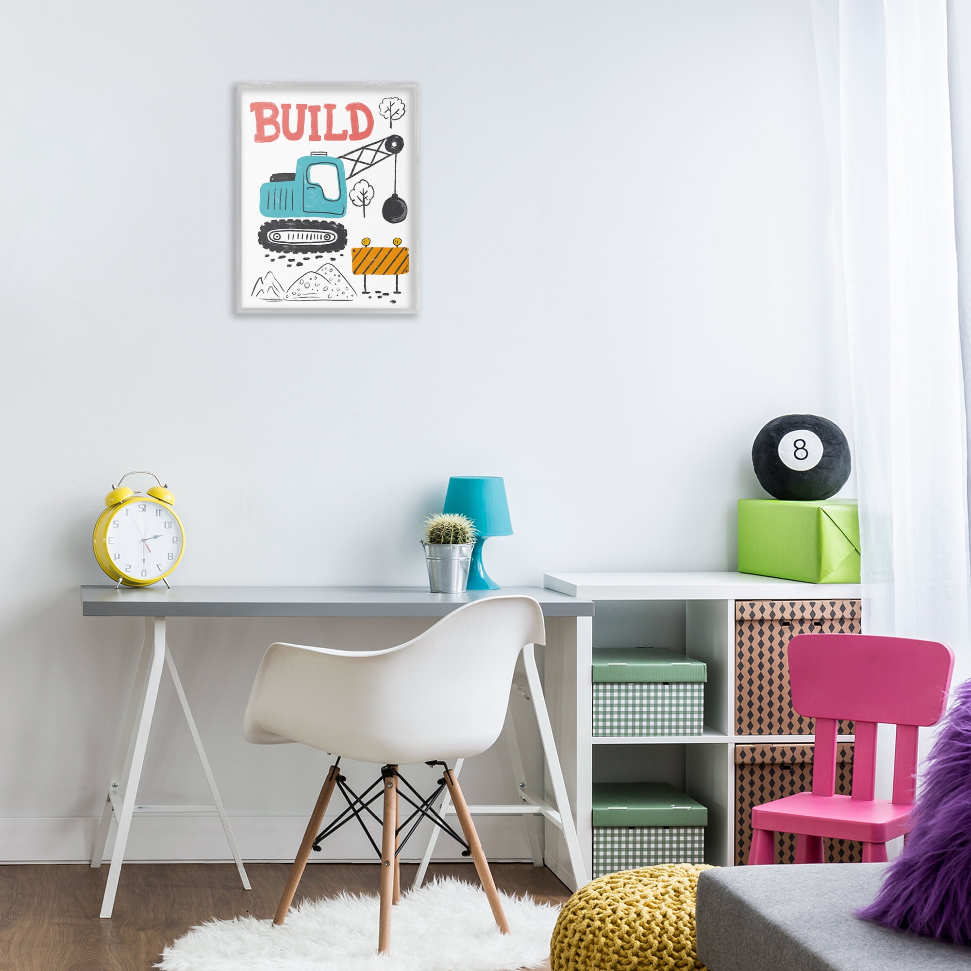 Stupell Industries Construction Build Phrase Transportation Painting Gray Framed Art Print Wall Art, 16 x 20