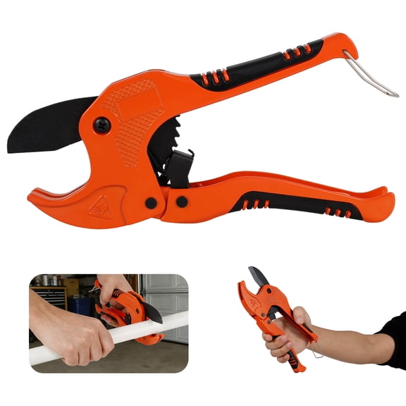 Pipe and Tube Cutter Ratcheting Hose Cutter Professional Pipe Cutting Tool with 1.65inch Outside Diameter Cutting Capacity for Plastic PVC PPR CPVC Rubber PEX and PP Tubing and Piping