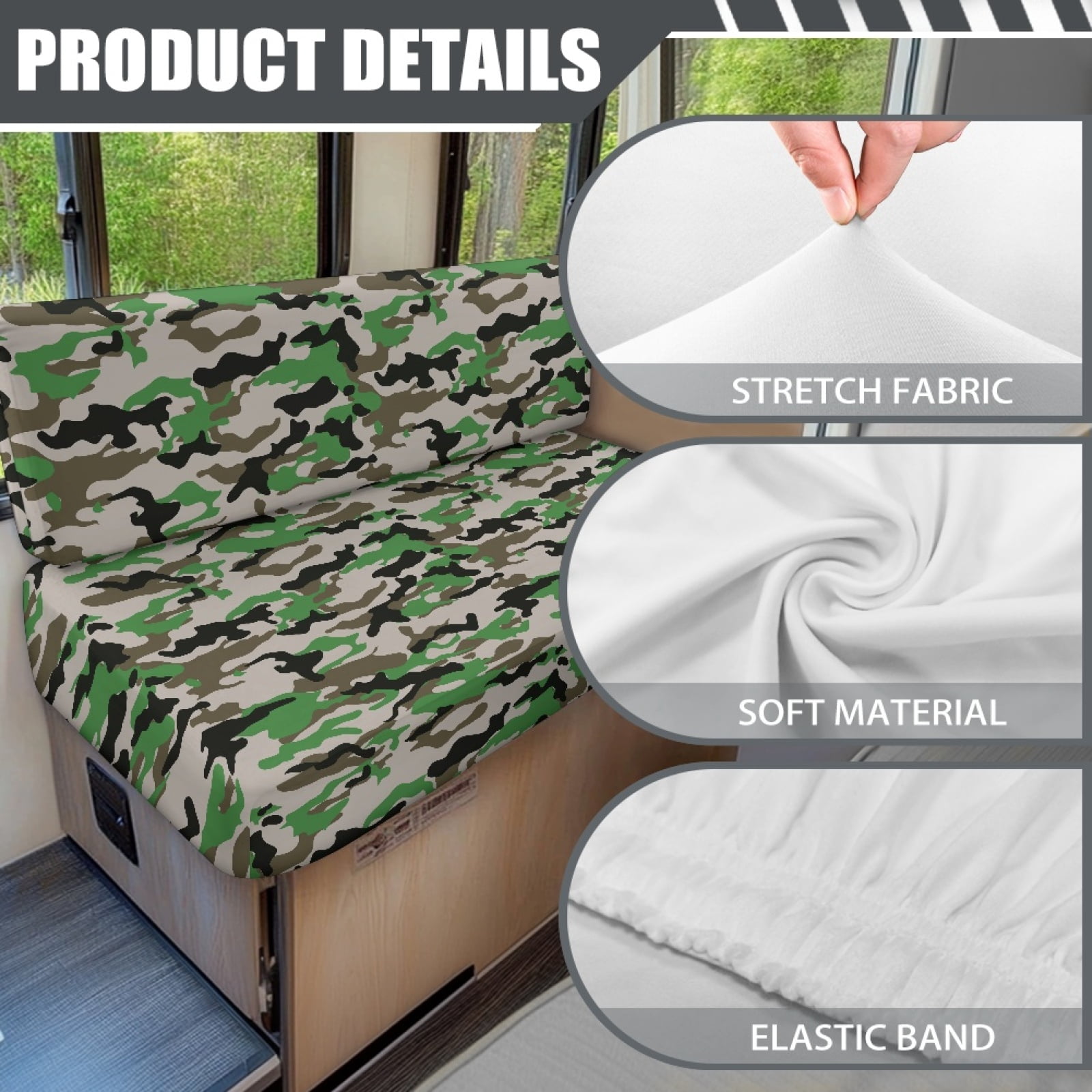 Kuiaobaty Camouflage Green Pattern Washable RV Dinette Cushions Covers Universal Fit RV Camper Car Bench Camper Cushion Slipcovers Rv Couch Cover Home & Kitchen Accessories