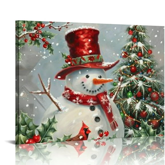 Creowell Snowman Christmas Tree Cardinal Canvas Wall Art Decor 16x12in