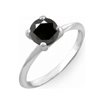 10K White Gold Round Black Diamond Ladies Bridal Engagement Solitaire Ring