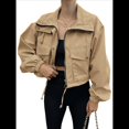 thumbnail image 2 of Chaqueta Corta para Mujer, Anorak Utilitario Extragrande con Cremallera y Bolsillos Caqui XL, 2 of 8