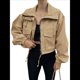 thumbnail image 2 of Chaqueta Corta para Mujer, Anorak Utilitario Extragrande con Cremallera y Bolsillos Caqui S, 2 of 8