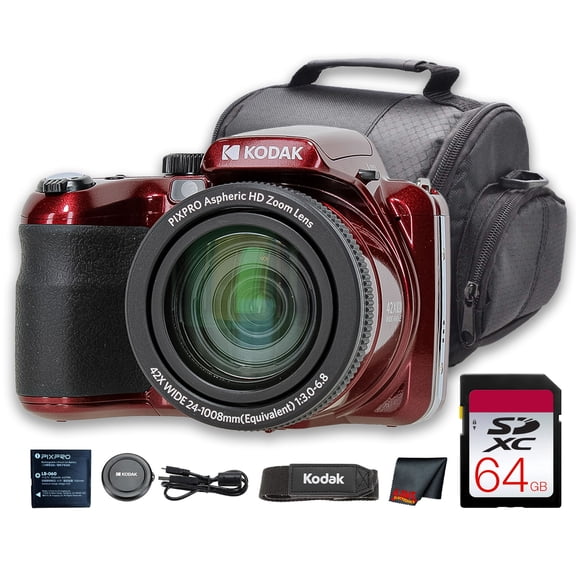 Kodak PIXPRO AZ425 Digital Camera (Red) (AZ425RD) 64GB Card Bag Cloth