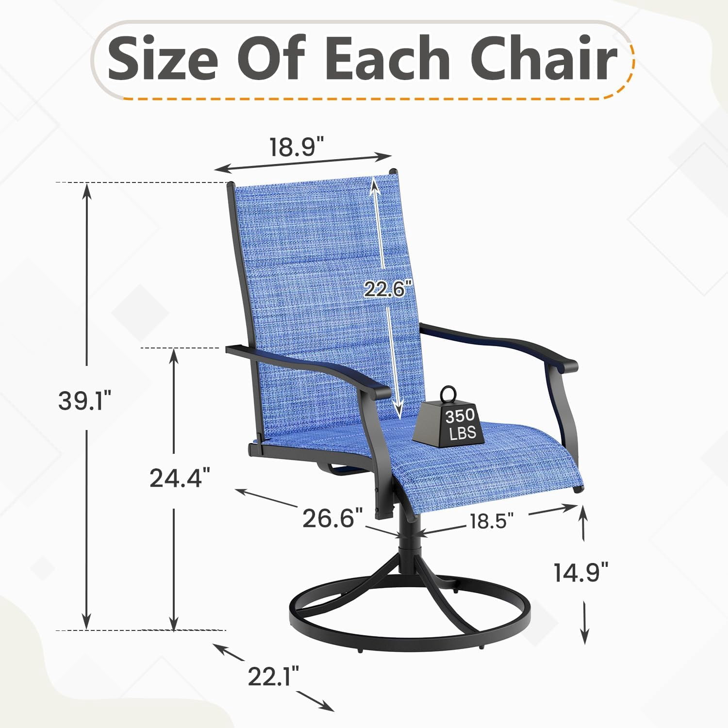 Erinnyees Patio Swing Dining Chairs Set of 2, Stackable Outdoor Swing Chairs, All Weather Breathable Textile, Heavy Duty Metal Frame Porch Chairs for Backyard, Lawn (Only Chairs, Blue, Set of 2)
