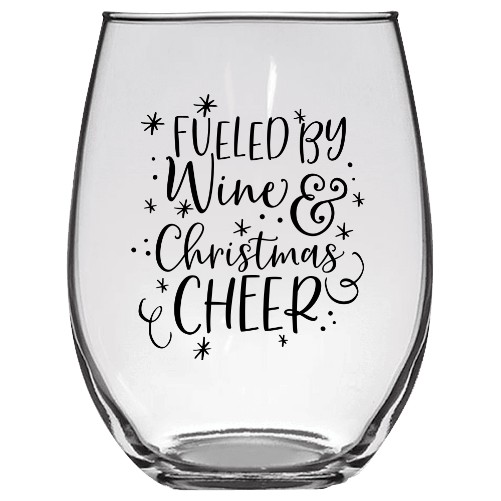 Fueled By Wine & Christmas Cheer Funny Wine Glass Gift Idea for