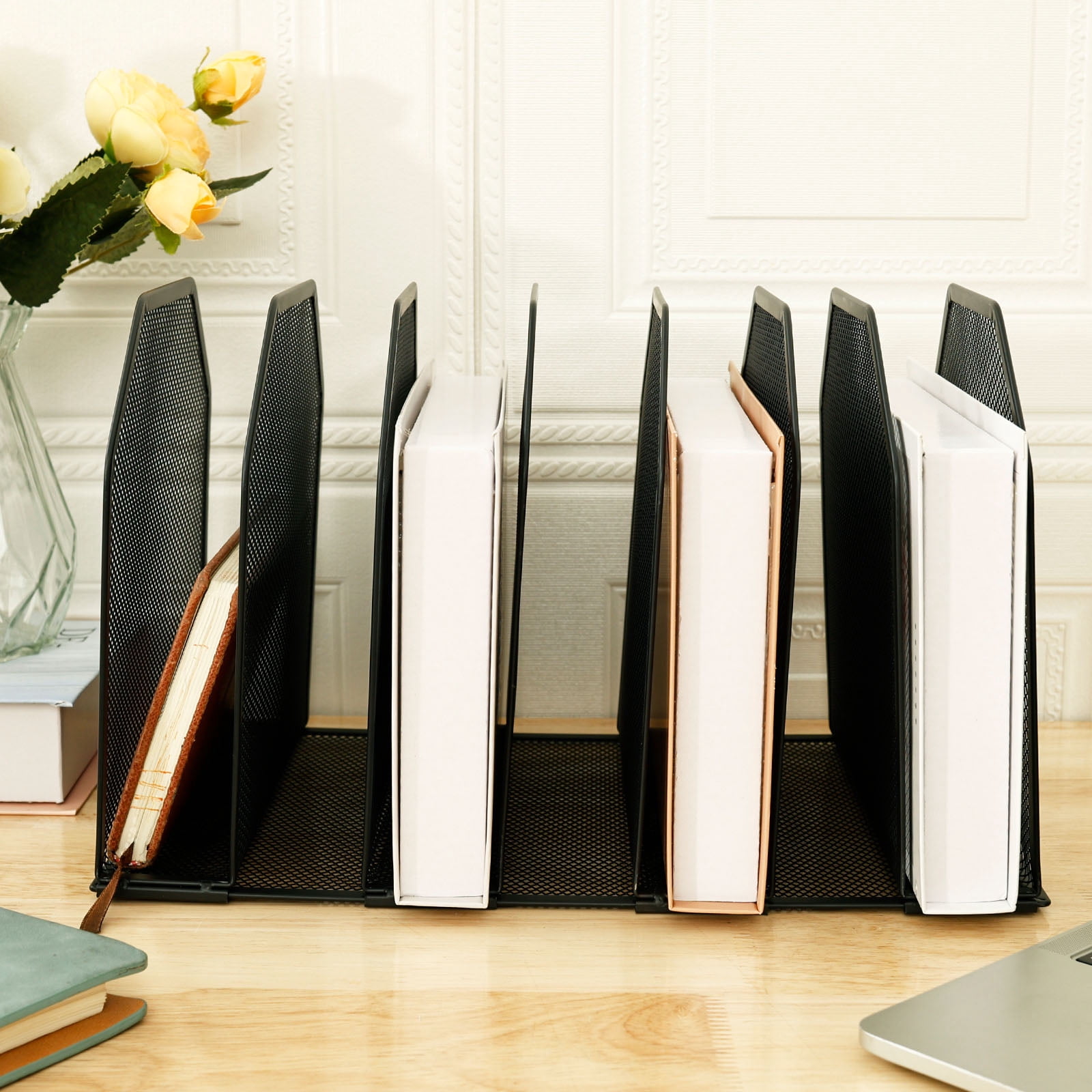 5/7 Section Desk Organizer Sturdy File Folder Holder 9.45*8.43*7.87in Adjustable Metal Rack File Sorter for Home