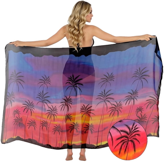LA LEELA Women's Bikini Wraps Beach Wrap Sarong Coverup Skirt Bathing suit Swimwear Swimsuit Coverup for Women One Size Rainbow, Palm Tree