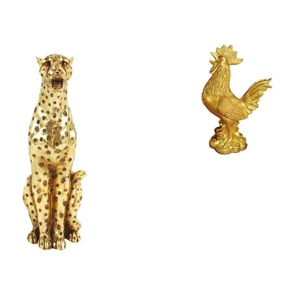 Escultura De Guepardo Y Gallo Dorado, Centro De Mesa, Figura De Animal, Adorno Decorativo Feng Shui Para Oficina, Hogar, Cumpleaños, Aniversarios, Decoración De Inauguración De La Casa.