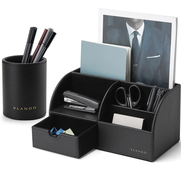 Vlando Office Desk Organizer Leather Desktop Orga