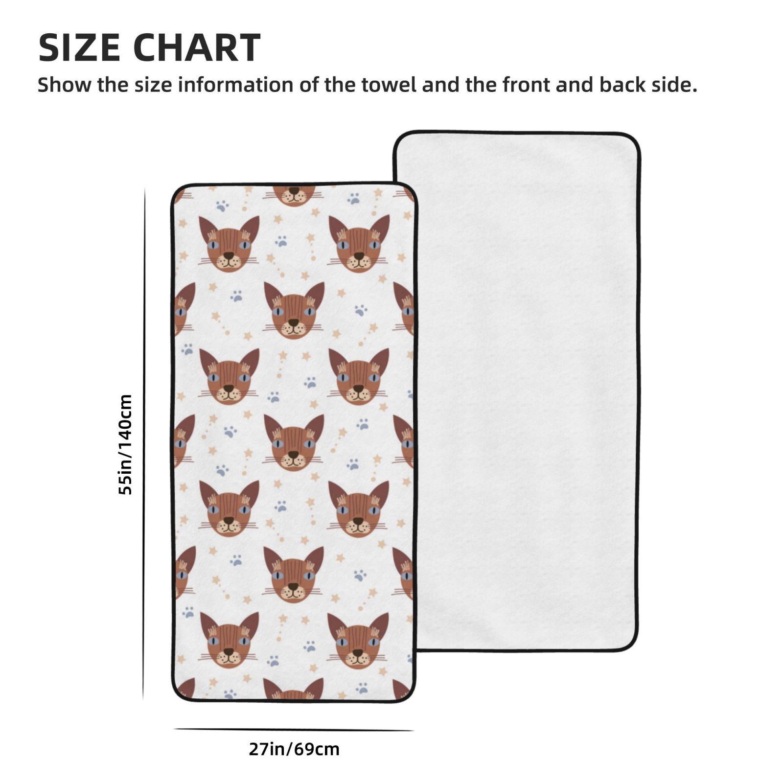 Cotton Bath Towels for Bathroom - Abstract Cute Cat Face Microfiber Quick Dry Towels for Body Bath Sheets, Personalized Beach Towel, Soft Shower Towels for Travel Home Beach 27*55in