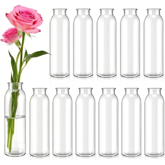 12 Pcs Glass Bud Vases Bulk,Clear Small Glass Vases,Mini Flower Vase for Centerpieces,Decorative Bottle Vase for Party,Wedding Reception,Dining Table,Home Decor