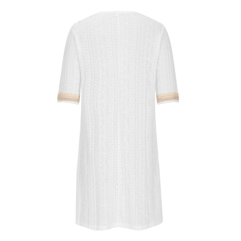 asdoklhq Summer Dresses for Women Spring/Summer European and New-neck Lace  5/4 Sleeve Dress Short Sleeved-neck Knee Length Dress White L - Walmart.com