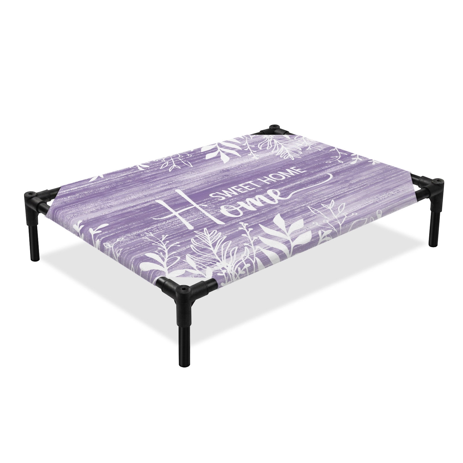 Home Sweet Home Elevated Dog Bed, Country Farmhouse Minimalist Leaf Purple Wood Grain Cooling Breathable Outdoor Raised Dog Cot Bed with Metal Frame Non-Slip Feet for Medium Dog 24x20in