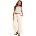thumbnail image 3 of MuXiKeJi Clothes Girls Linen Capri Pants Wide Leg Cozy Elastic Waist Flowy Casual Pants Summer Beach Cropped Trousers with Pockets 12-13 Years, 3 of 7