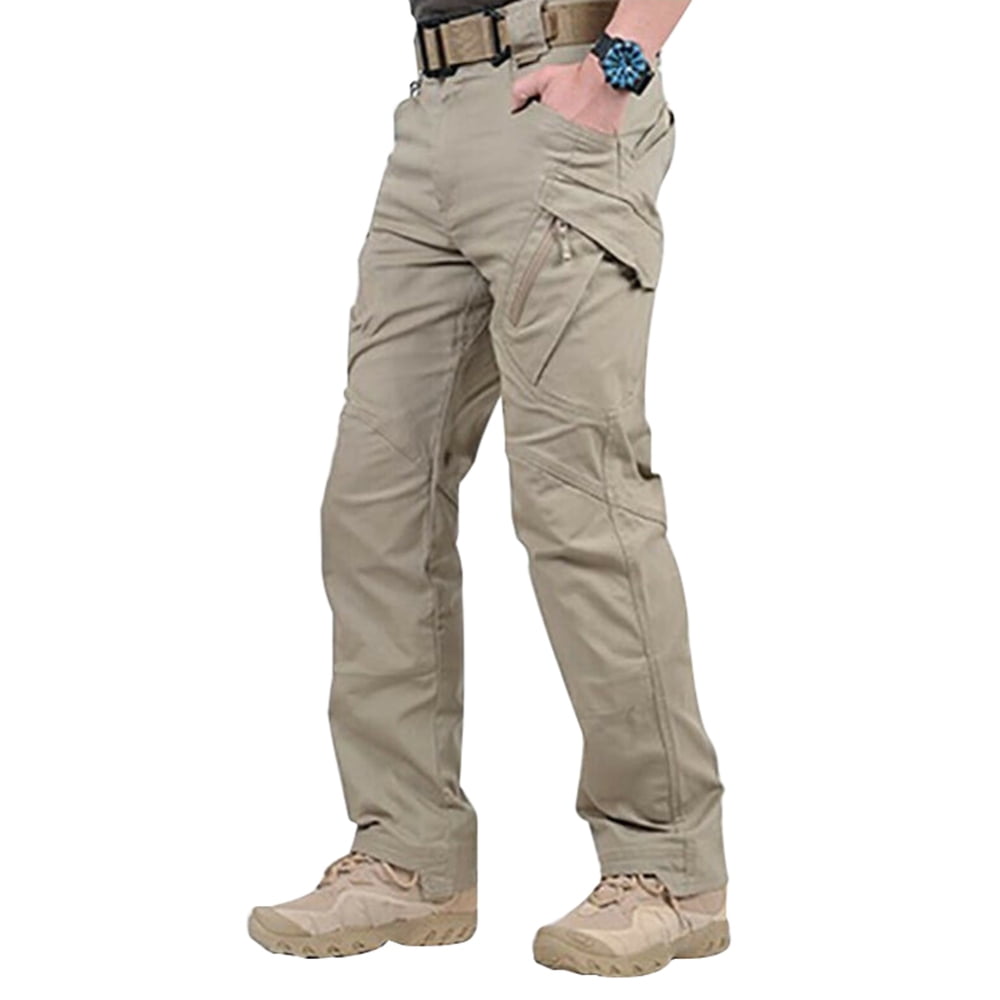 HRSR Men Work Cargo Long Pants with Pockets Loose Trousers(Khaki,L ...