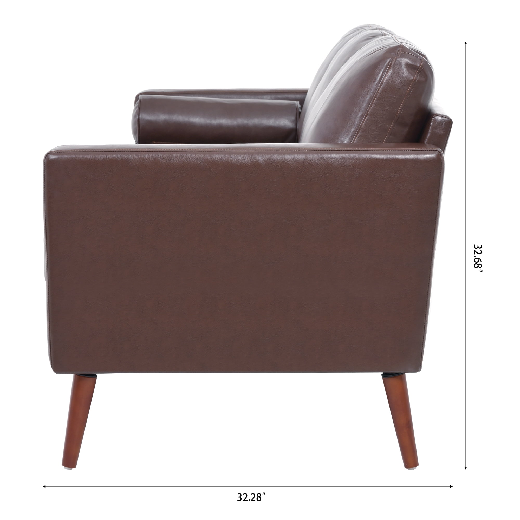 Hommoo PU Leather Sofa Couch, 3 Seat Comfy Couches, Mid Century Modern Couch for Home, Brown