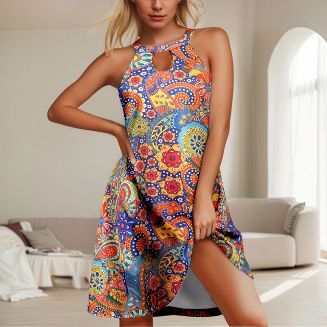 WILLBEST Elegante Vestido Casual de Mujer para Diversas Ocasiones, para Uso Diario y Vacaciones, Favorecedor Diseño de Hombros Descubiertos con Estampados de Moda. 97 Grande
