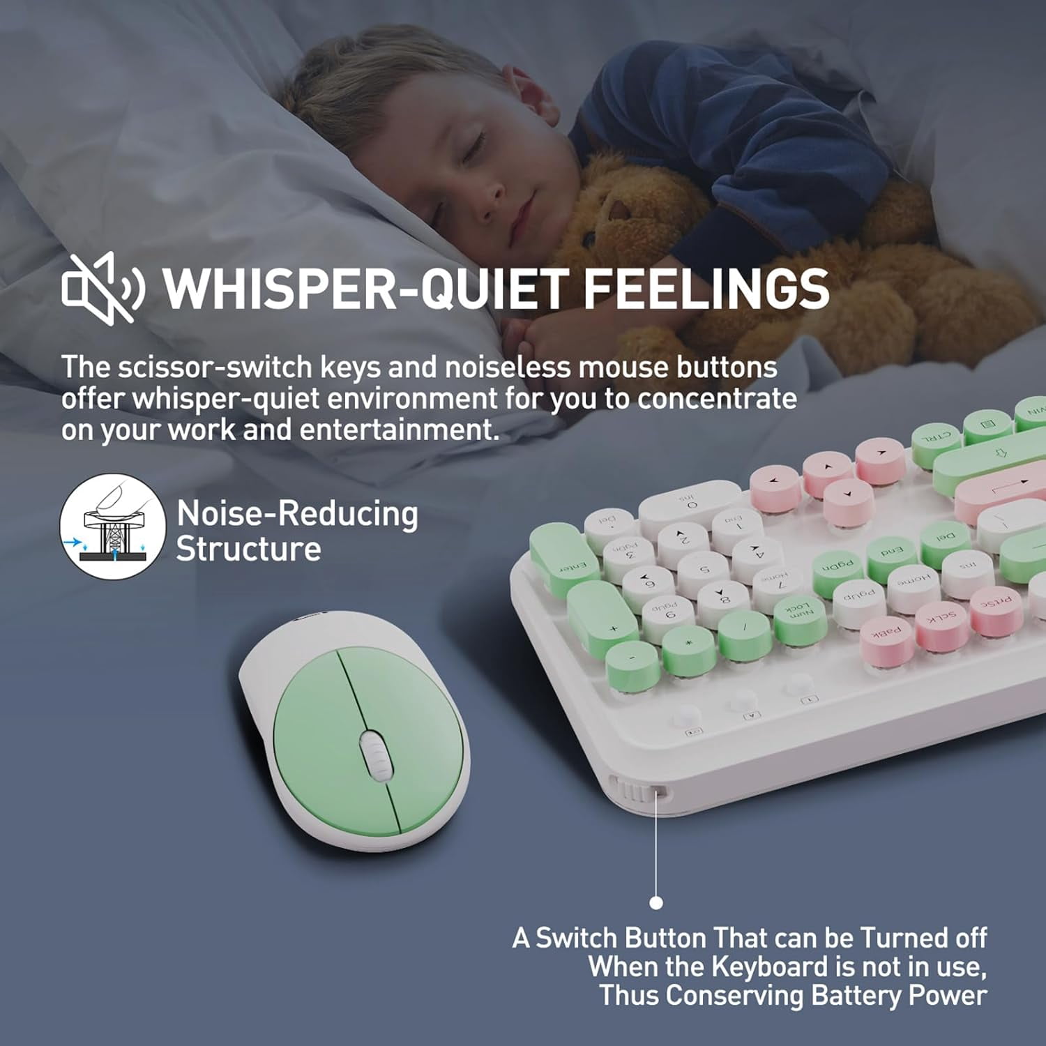 2.4GHz Wireless Keyboard and Mouse Set with Switch Button - Full-Size Keyboard - Compatible for Windows/Laptop/PC
