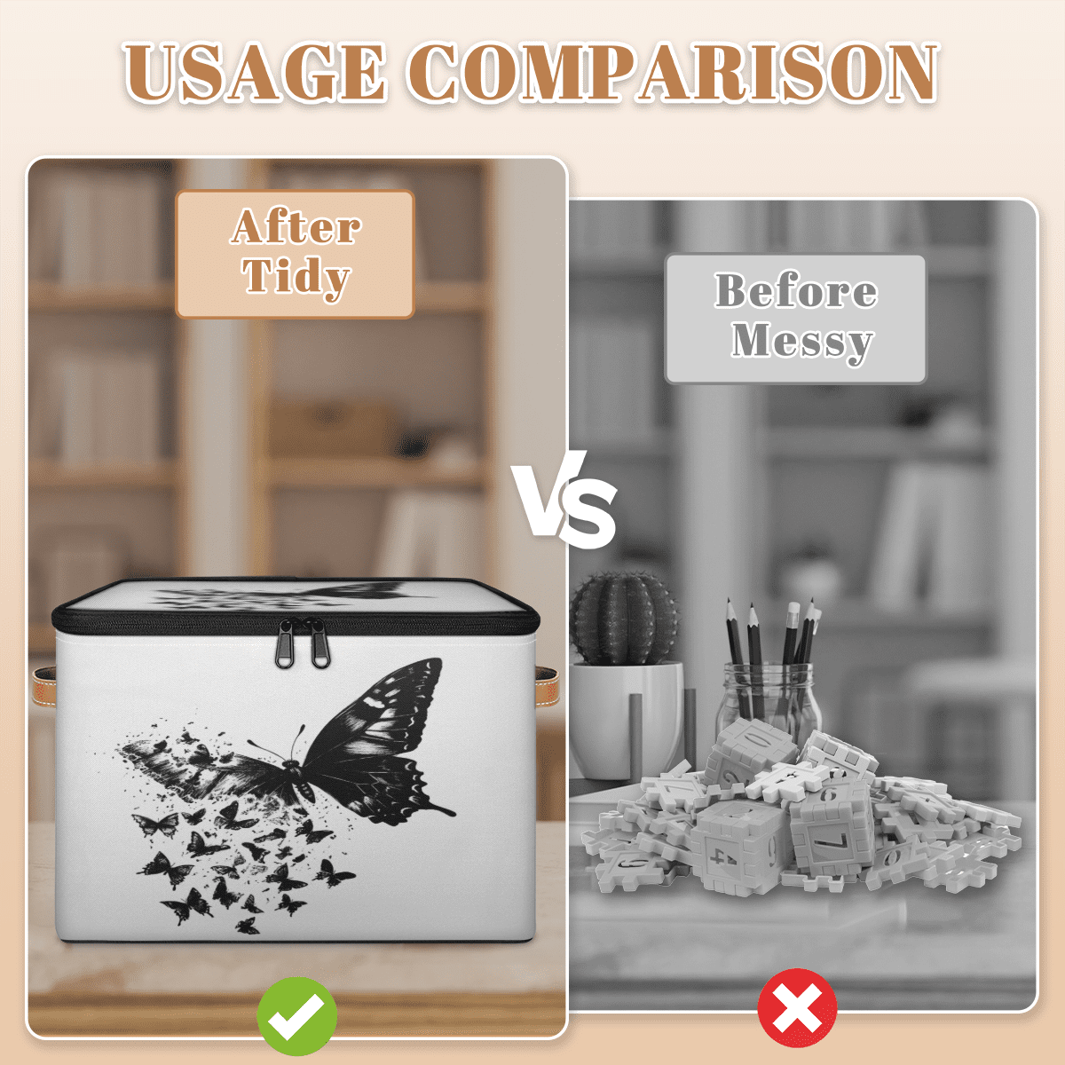 ADECORIVY Butterfly Storage Bin with Lid Fabric Black White Foldable Storage Baskets Boxes for Clothes Shelves Closet Organizer Containers with Leather Handles for Wardrobe