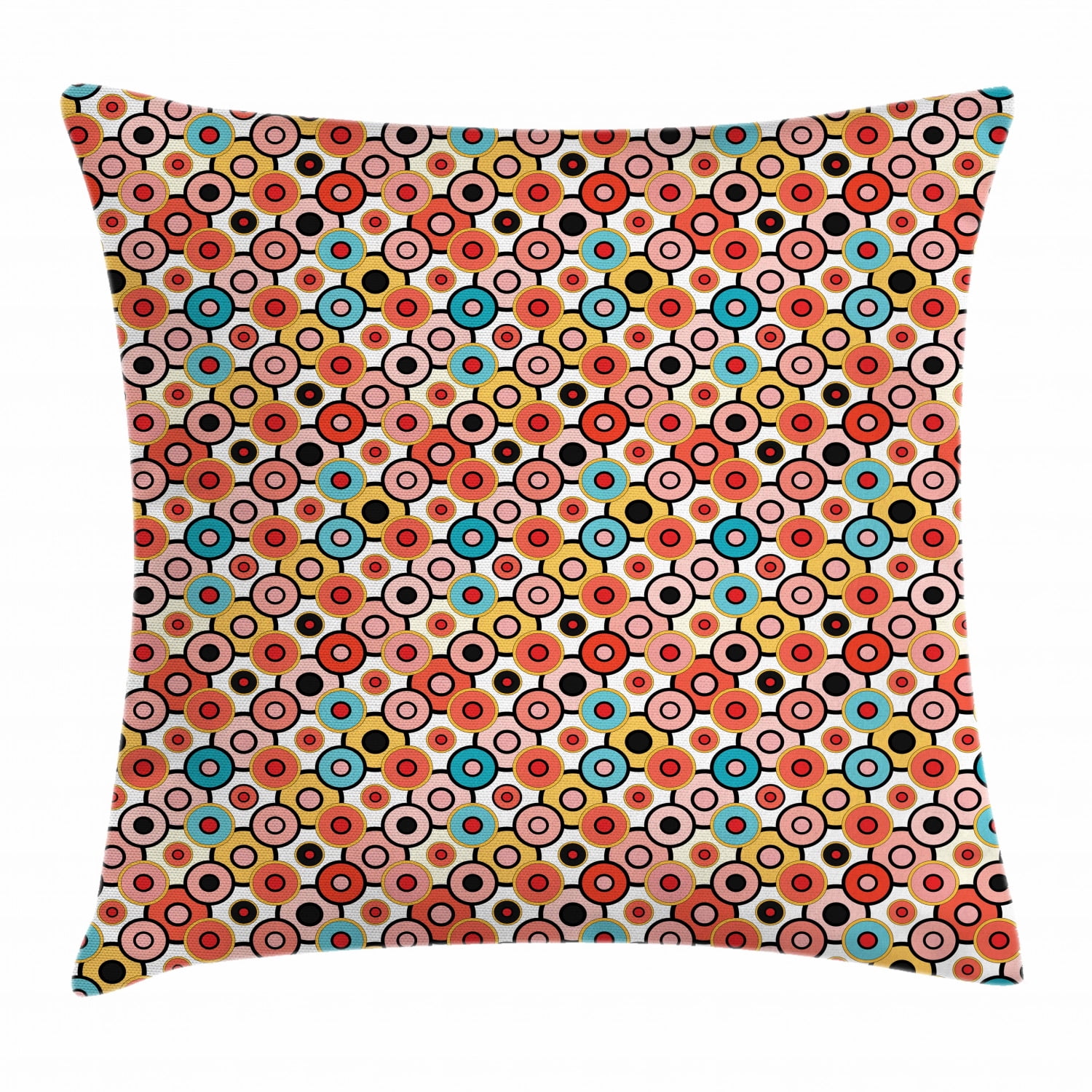 Psychedelic Decor Throw Pillow Cushion Cover, Vintage Colorful Nested Circles Psychedelic