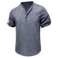 thumbnail image 4 of Dvprdro Summer Men's Tops Solid Casual Short Sleeve Shirts Button V Neck Athletic Tunic Blouse Tops Blue M, 4 of 5