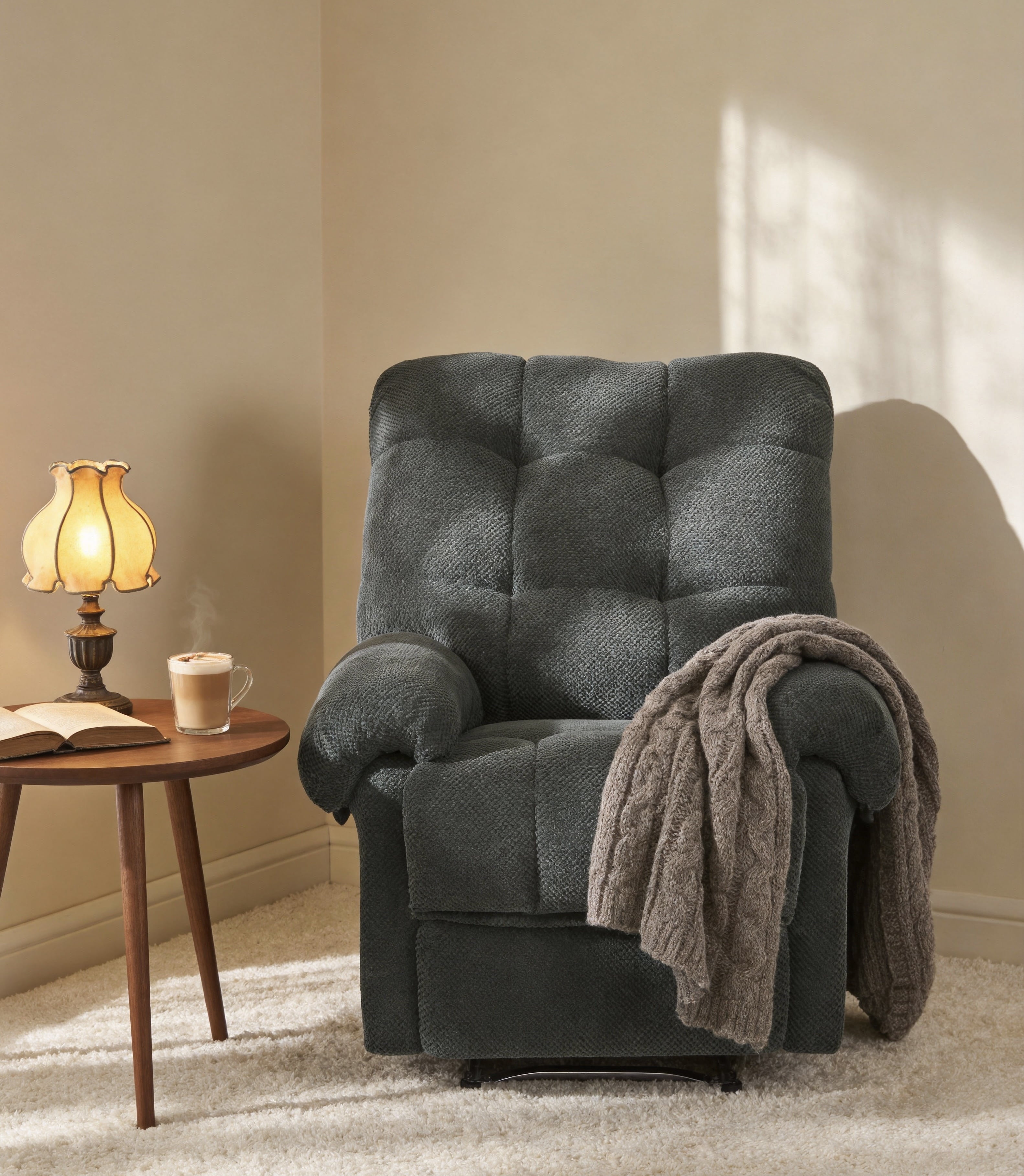 Overstuffed Recliner Chair with Manual Push-Back Recline, Plush Padded Armchair with Footrest, Ergonomic Lounge Chair for Living Room, Home Theater, Dark Gray