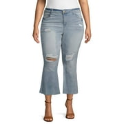 Dollhouse Juniors' Plus Size Destructed Kick Flare Jean with Fray Hem